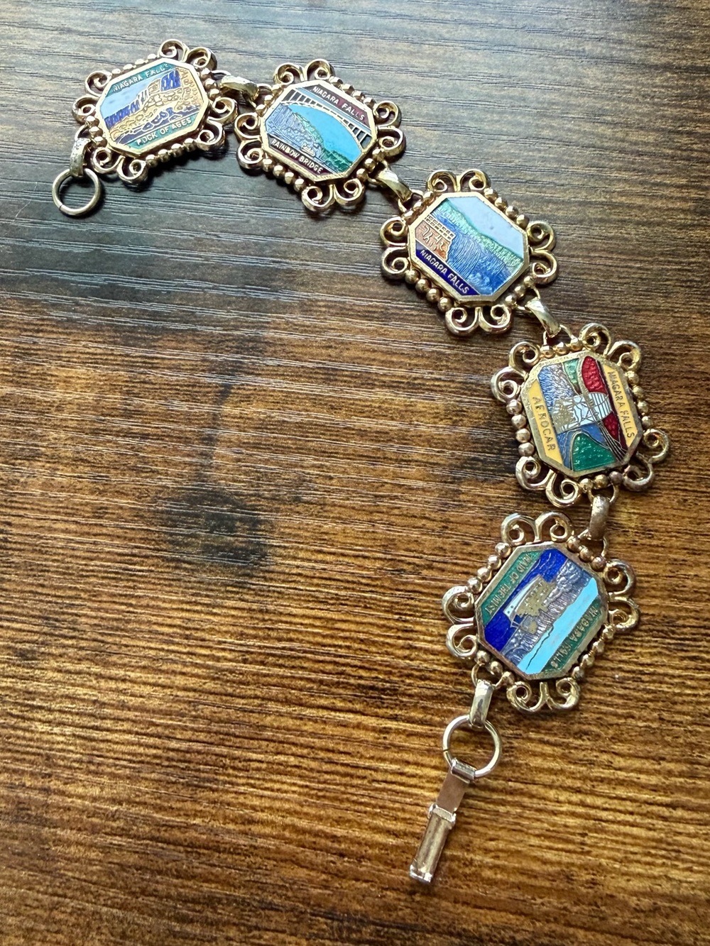 Vintage Souvenir Multi-Color Enamel Link Bracelet - Unbranded